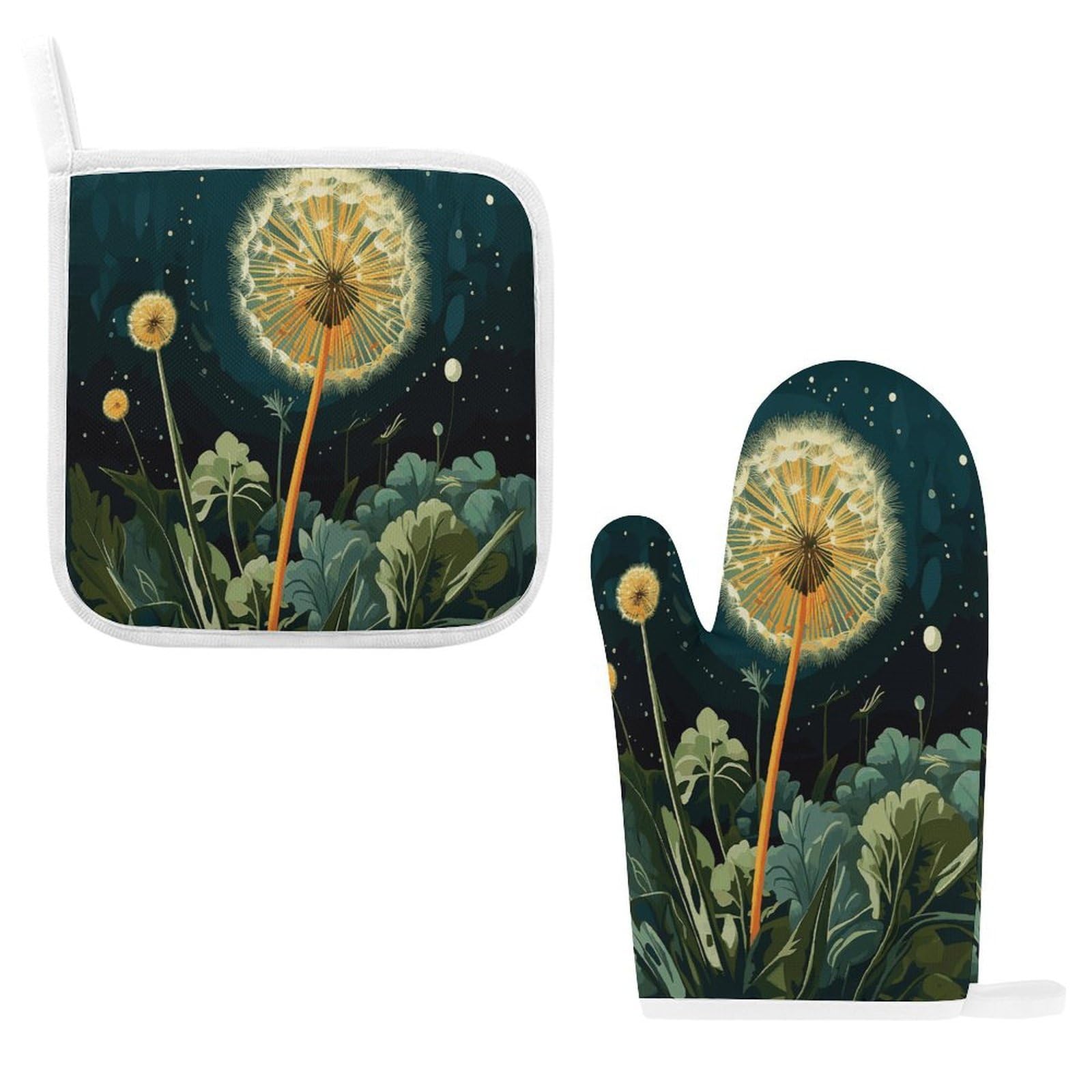 Btcowzrv Style Dandelions At Night Oven Mitts And Pot Holders 2Pcs Set