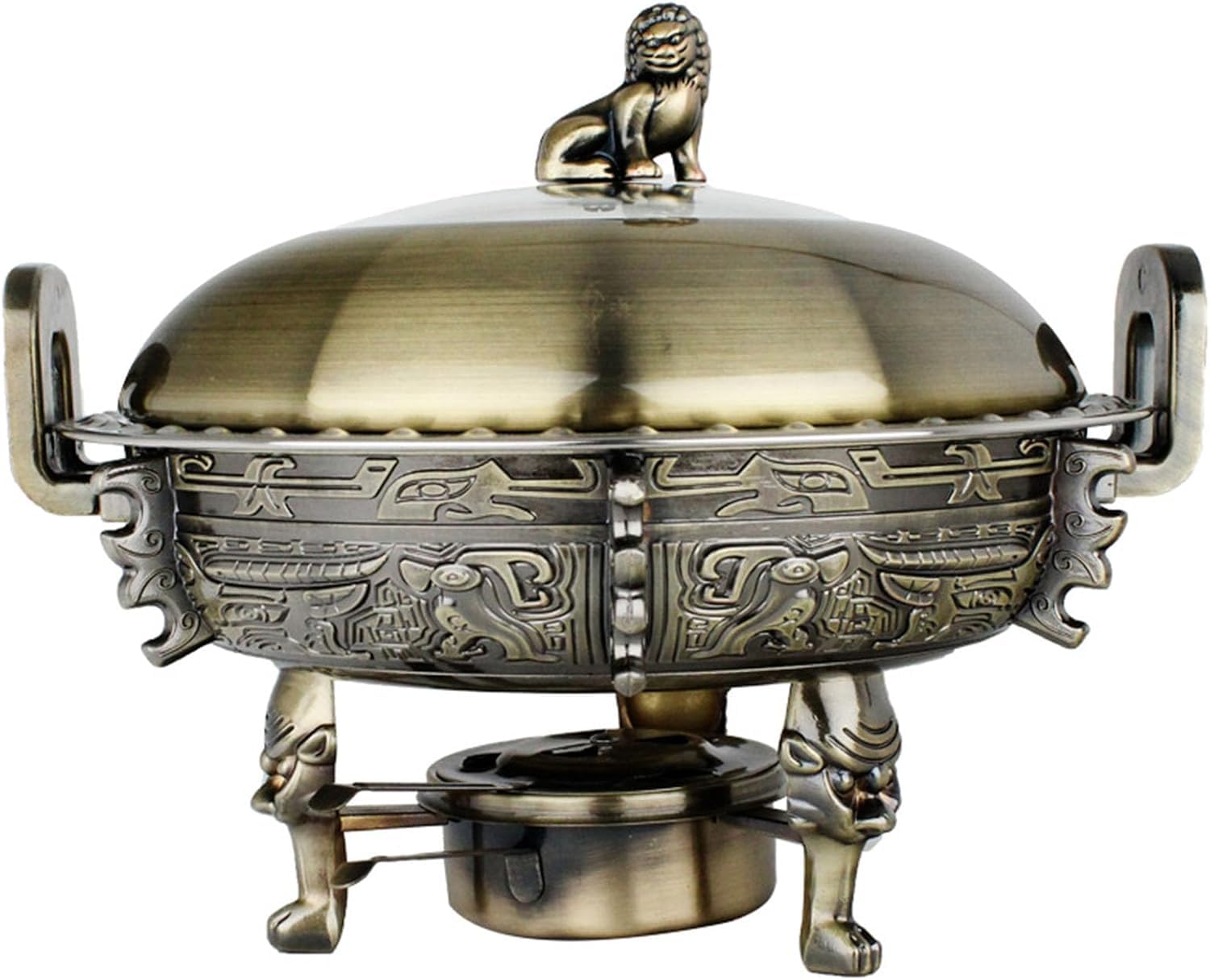 Scaldavivande rotondo professionale, set di scaldavivande in acciaio inox con vaschette per alimenti, supporto in alluminio, coperchio trasparente e supporti per il combustibile.