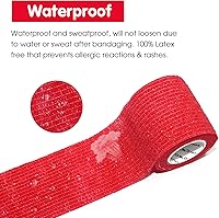 Vista 6 de Vendaje cohesivo autoadherente de 2 x 5 yardas, vendajes de primeros auxilios elásticos deportivos atléticos, cinta veterinaria para esguince e Rojo