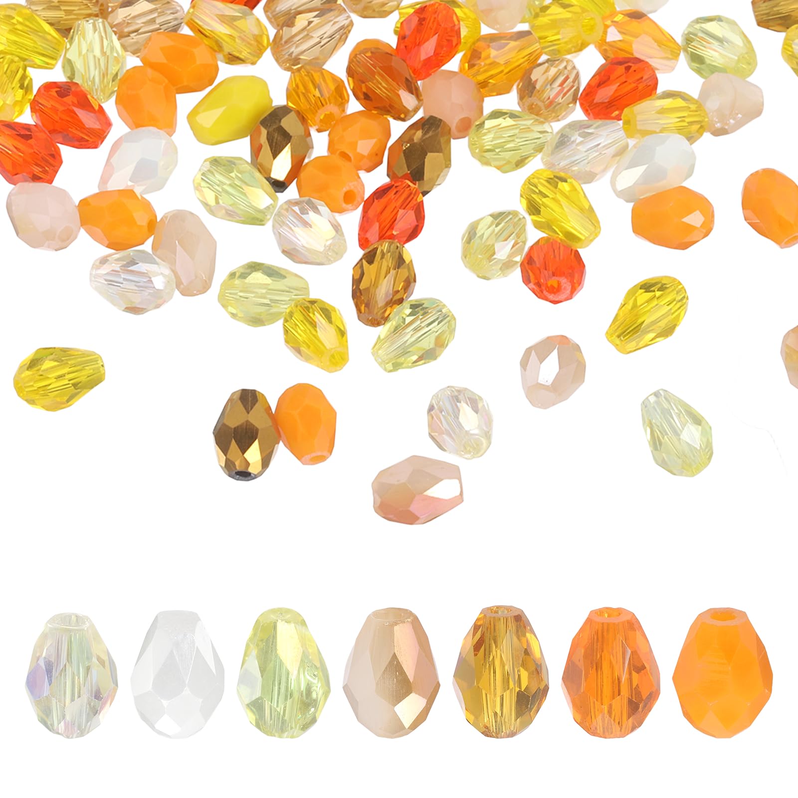 sourcing map 200 PCS Teardrop Crystal Glass Beads, 6x8mm Faceted Shape Crystal AB for Necklace Bracelet Earrings DIY Jewelry Crafts Making Supplies, Yellow