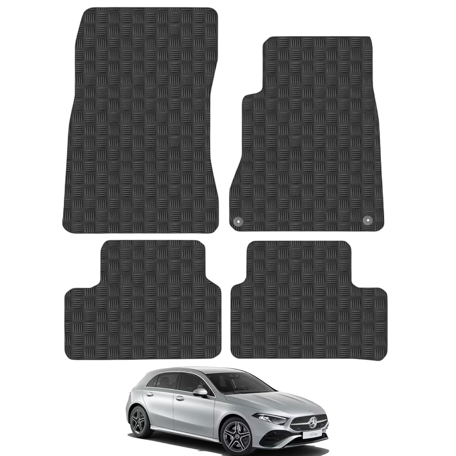 Rubber Car Mats Compatible with Mercedes A-Class (2018+) Tailored Fit Car Floor Mats Set Accessory Custom Fit Anti-Slip Backing Heavy-Duty Waterproof Easy-Clean Durable All Weather Full Coverage