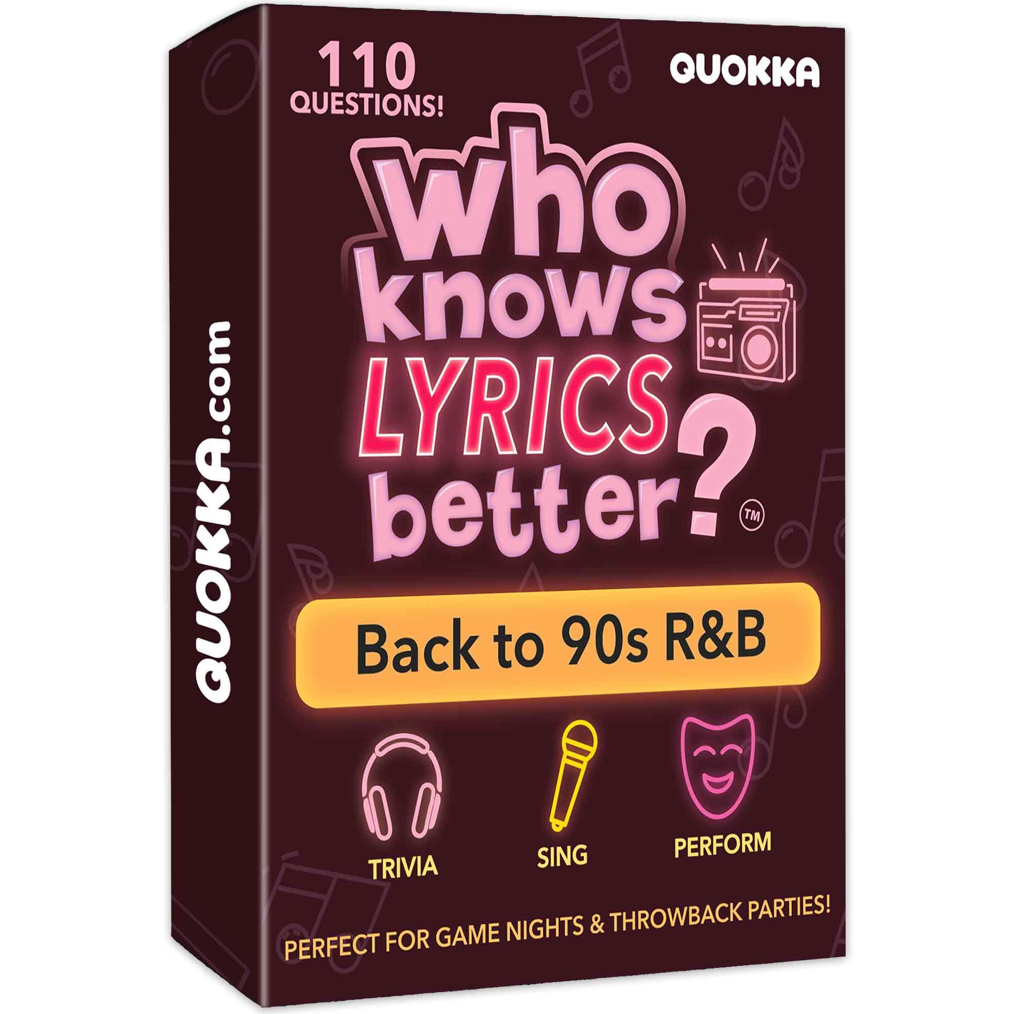 QUOKKA Who Knows Lyrics Better? 110 Throwback Questions – Back to 90s R&B – Ultimate Music Trivia and Singing Game for Adult & Family Party Games – Fun Lyric Challenge for Teens, Girls & Game Nights
