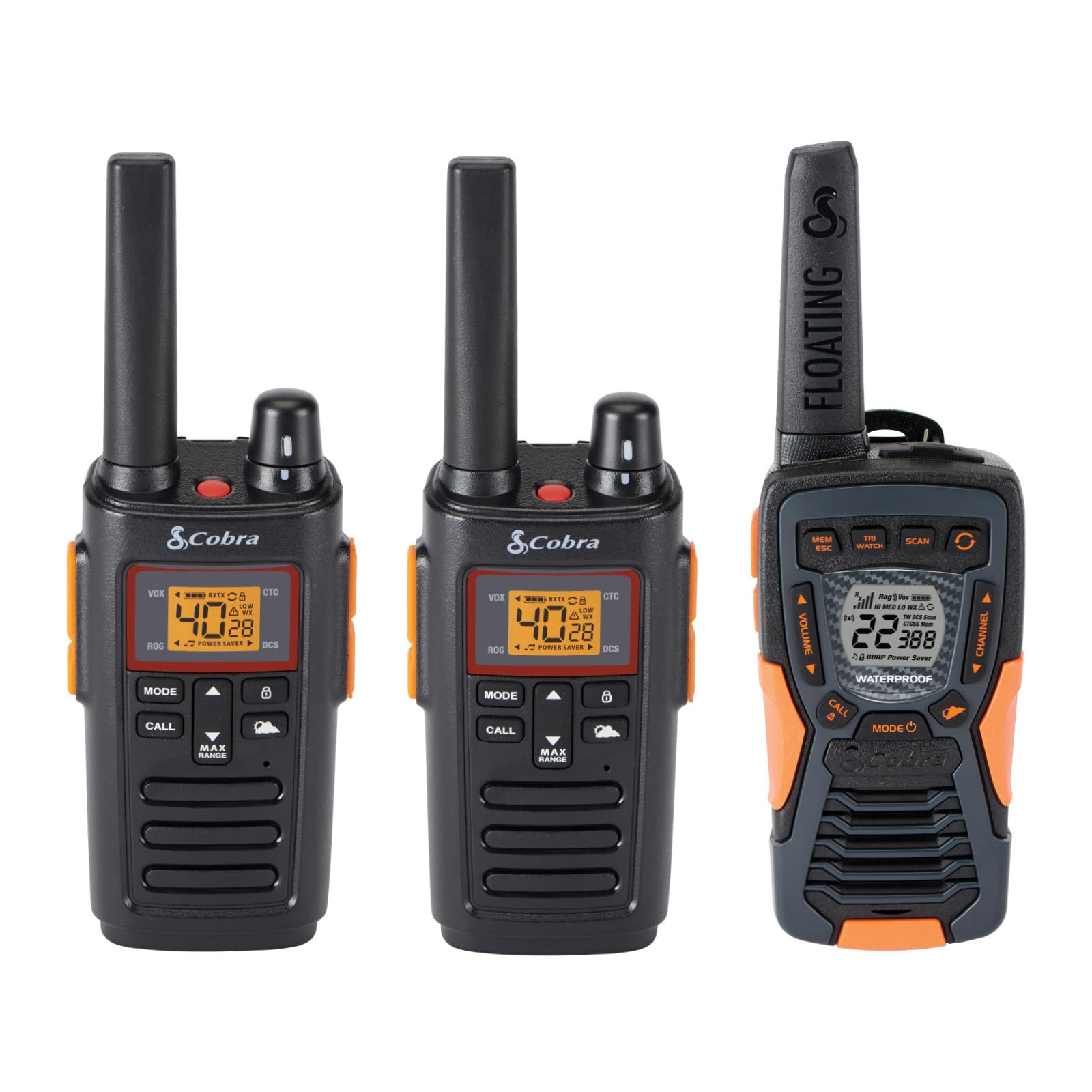 Bundle of Cobra RX380 Walkie Talkies (2-Pack) + Cobra ACXT1037R FLT Walkie Talkie (1-Pack)