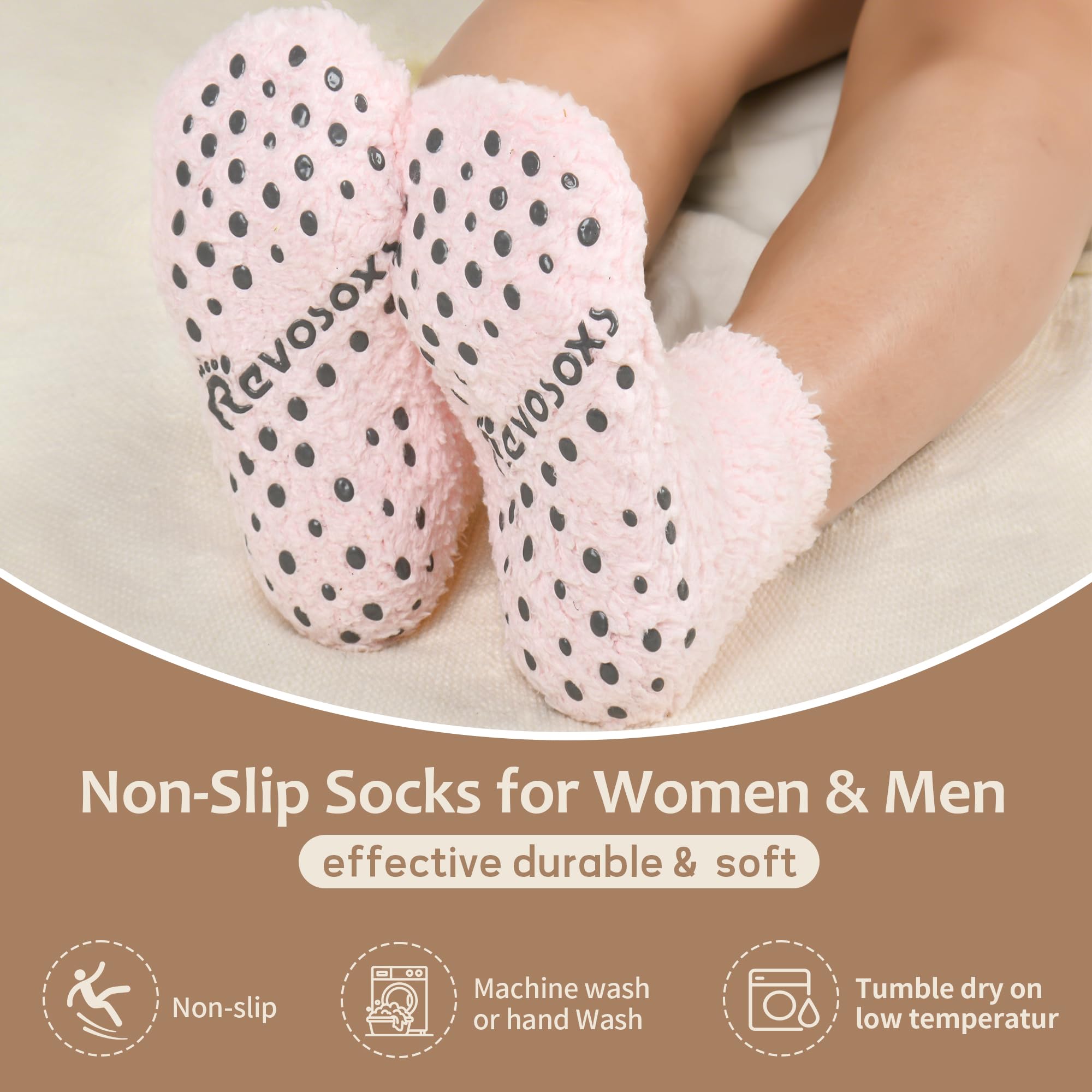 Revosoxs Calcetines de agarre de hospital para mujer, calcetines antideslizantes al tobillo con perfume de aloe vera, pantuflas gruesas y cálidas, calcetines acogedores y esponjosos con agarres,
