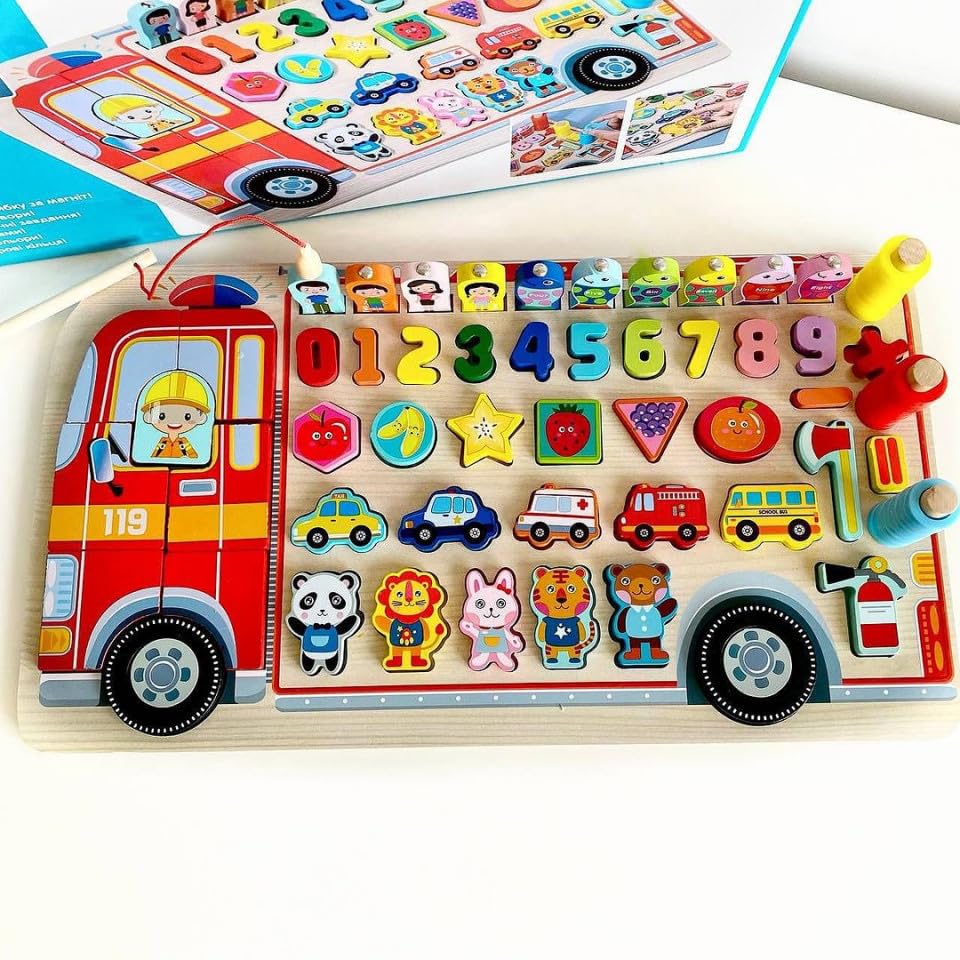 Image of HAPPY HUES Sorting & Stacking Toy- Skills Enhancement Motor Skill Toys for Toddlers /Kid -Magnetic- Capture The Worms Toys | Early Educational-Montessori Toy (Smart Bus)