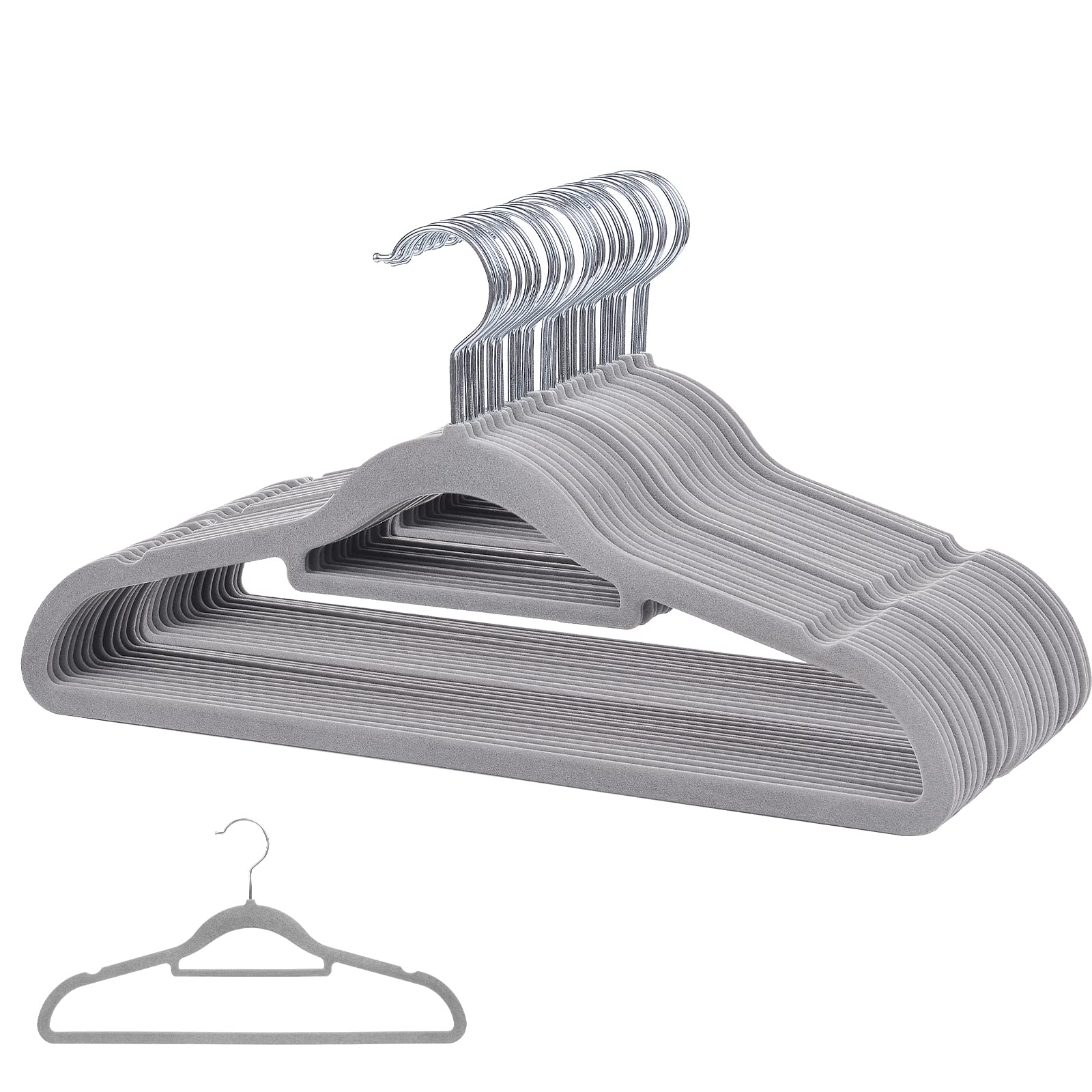 Rainberg 30 Luxury Velvet Hangers Non-Slip Flocked and Space Saving Coat Clothes Hangers with Tie Bar (Grey)