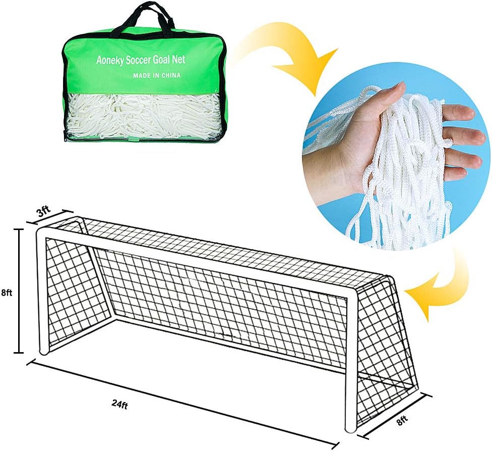 Aoneky 4 mm Heavy Duty Soccer Goal Net - 18 lbs per Netting - 24 x 8 Ft - Replacement Full Size Football Post Net - NOT Include Posts