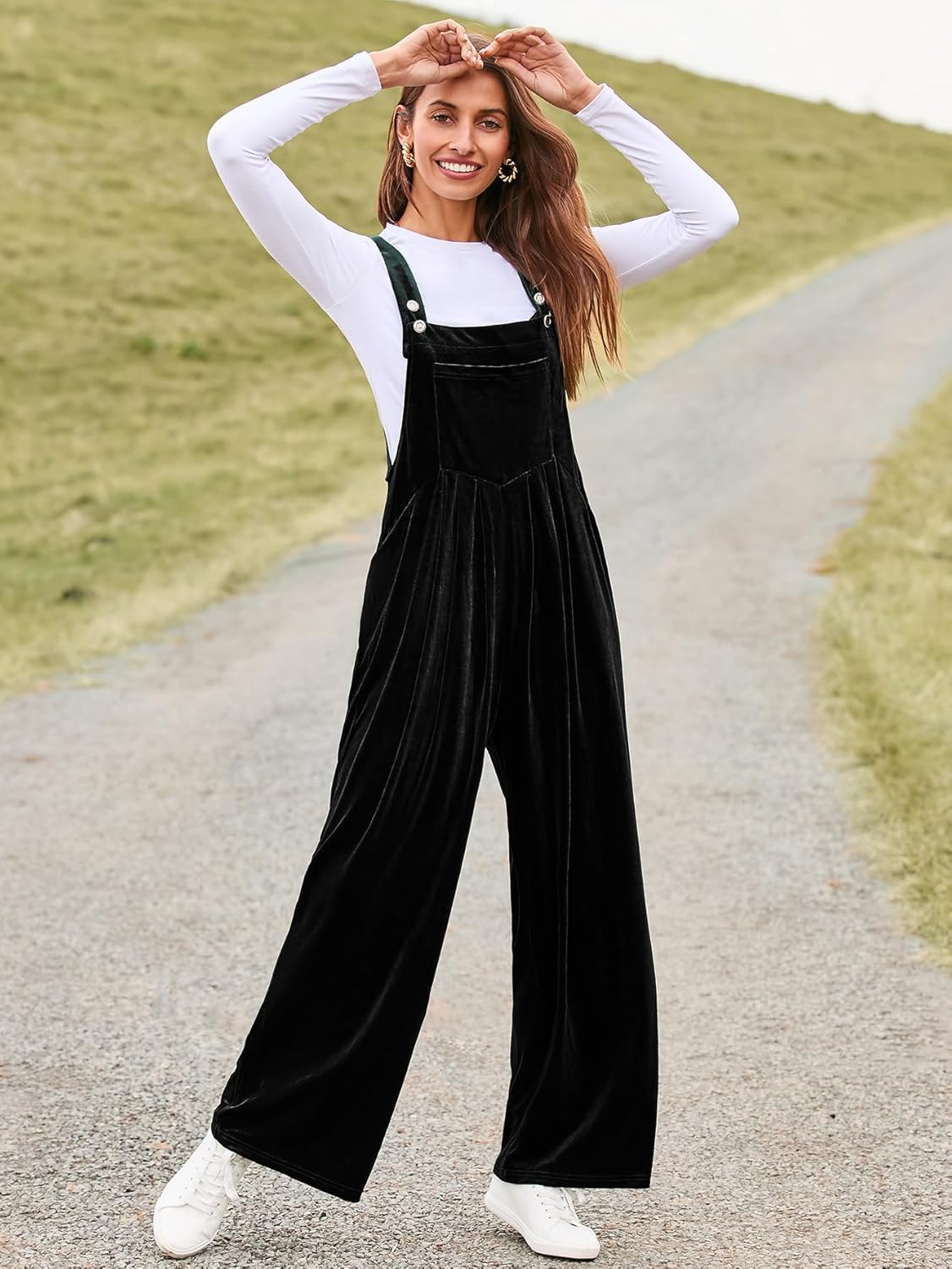 BerryGo Casual Velvet Sleeveless Loose Jumpsuits Dressy One Piece Wide Leg Overalls Long Pant Rompers For Women - Image 4