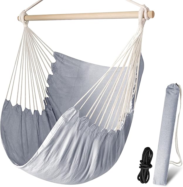 Chihee Hammock Chair Large Hammock Chair Relax Hanging Swing Chair Cotton Weave for Superior Comfort & Durability Perfect for Indoor/Outdoor Home Bedroom Patio Deck Yard Garden