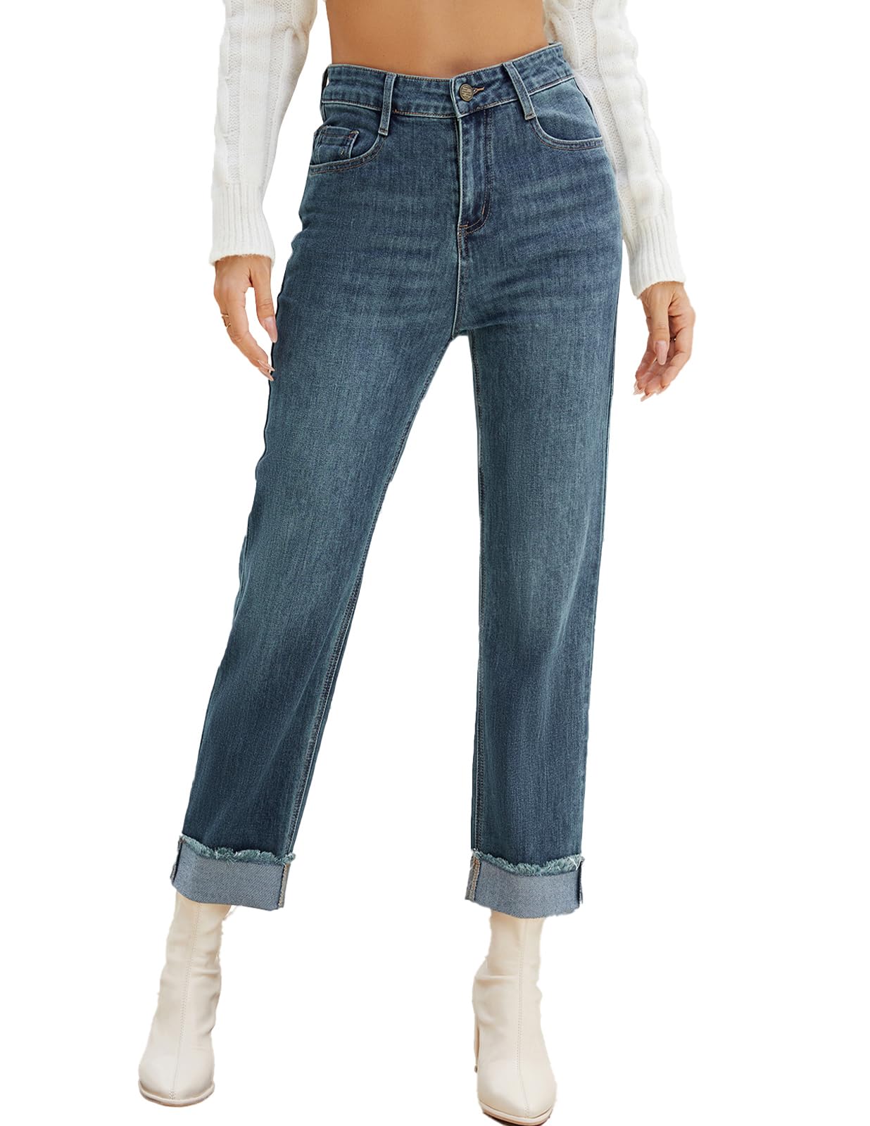 TOSATISFINE Womens Wide Leg Jeans Trendy High Waisted Straight Leg Jeans Stretchy Baggy Denim Pants