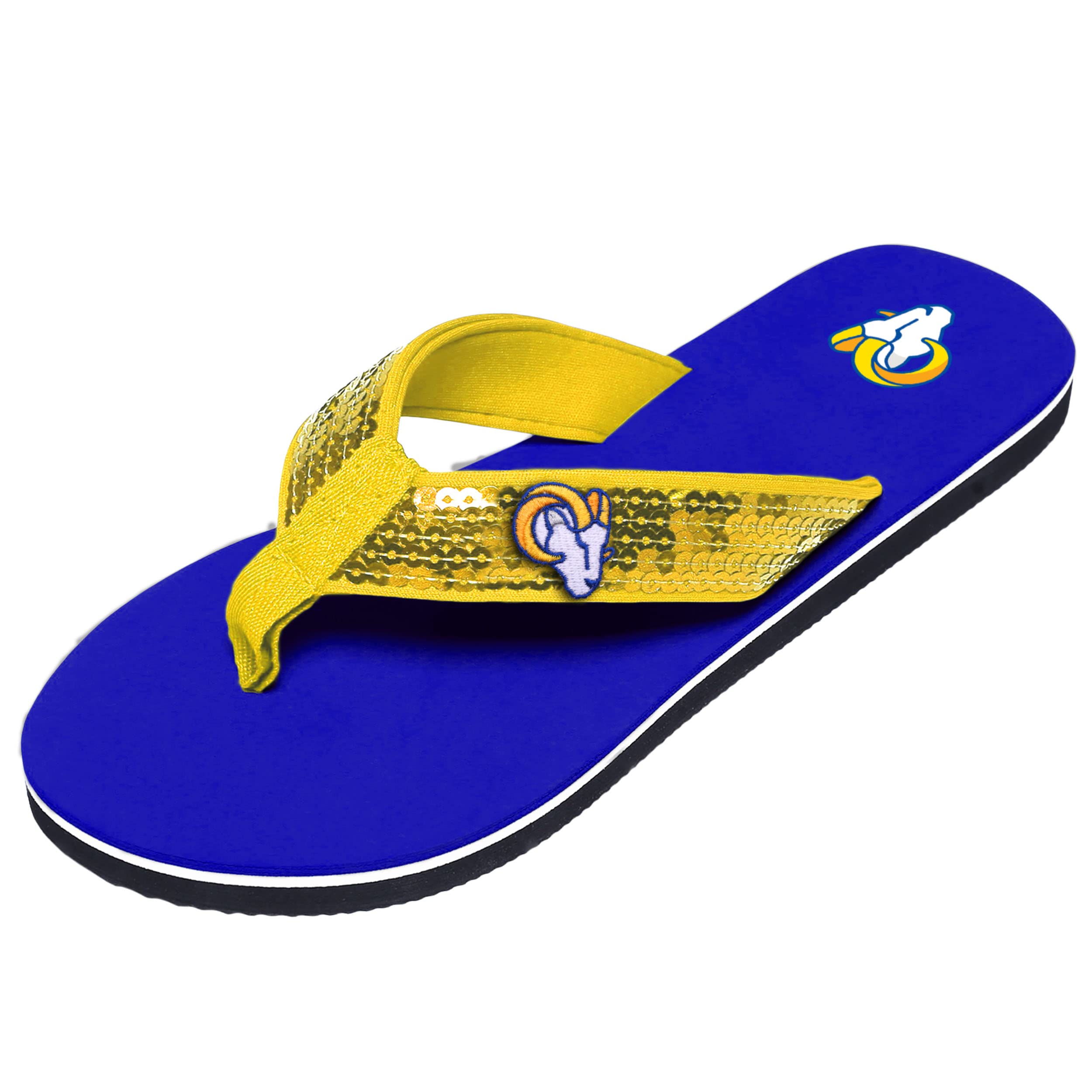 FOCO Womens NFL Team Logo Sequin Strap Sandals Flip Flops