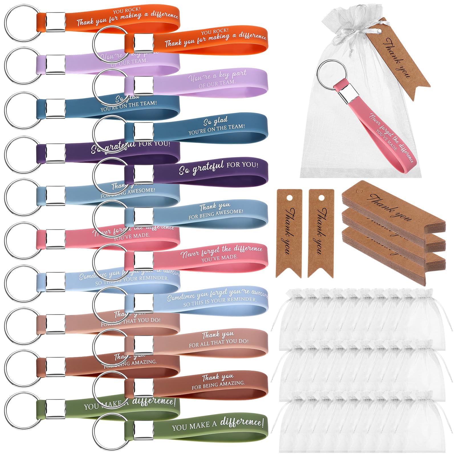 90 Pezzi Tra Braccialetti E Portachiavi Con Frasi Motivazionali – Regalo Ideale Per Lauree, Donne E Studenti – Cinturino In Silicone Colorato Con Sacchetti In Organza