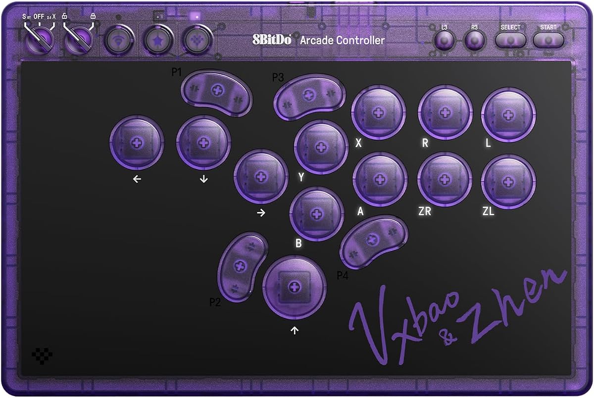 8BitDo All-Button Arcade Controller for Switch & Windows, Signature Edition | Leverless, All-button, Ultimate precision, Low-profile Linear Switches, 4 Programmable Buttons, Hot-swappable PCB, Ultra thin