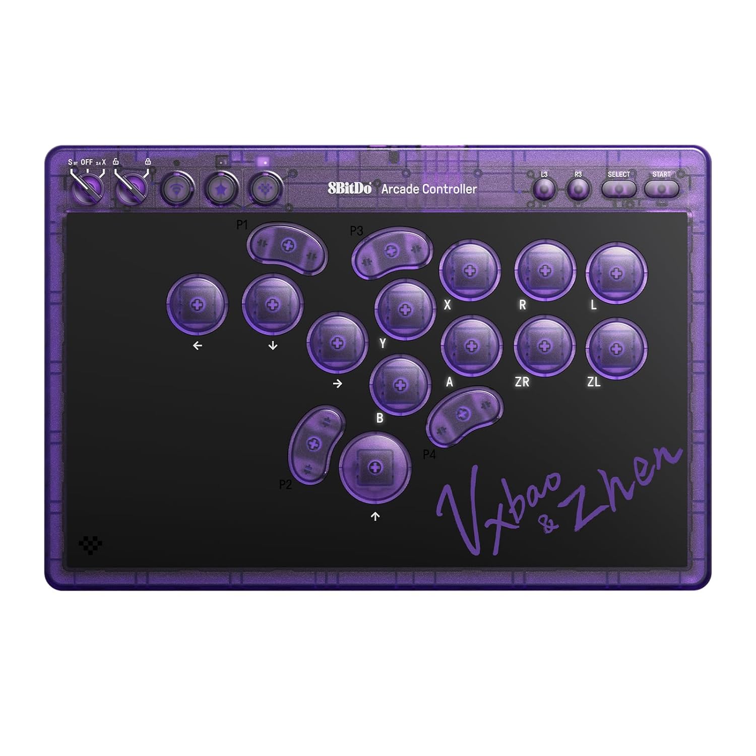 8BitDo All-Button Arcade Controller Transparent Purple Signature Edition