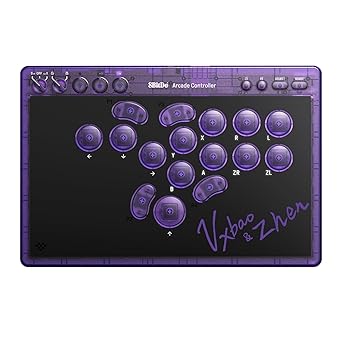 8BitDo All-Button Arcade Controller for Switch & Windows 3 Connection Modes, Low-profile Linear Switches, 4 Programmable Buttons, Hot-swappable PCB - Transparent Purple Signature Edition