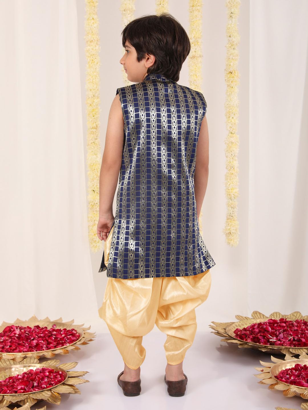 Jbn Creation Vastramay Infant Boys' Navy Blue Gold Silk Blend Kurta And Dhoti Set (Jbnbk217Nbnbrd001Go_22 3 4 Years)