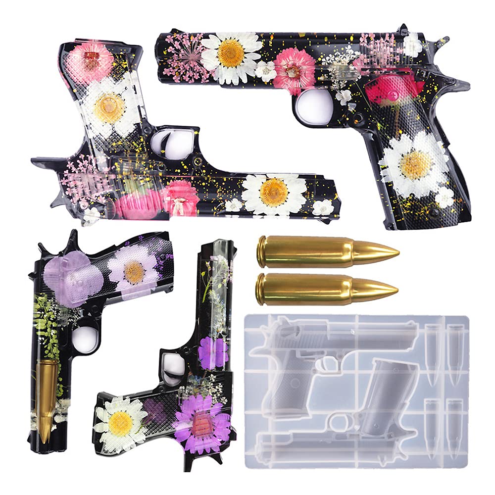 Pistol Silicone Mold 3D Pistol/Bullet Epoxy Resin Casting Mold for Making DIY Jewelry/Chocolate/Fondant/Dessert/Polymer clay