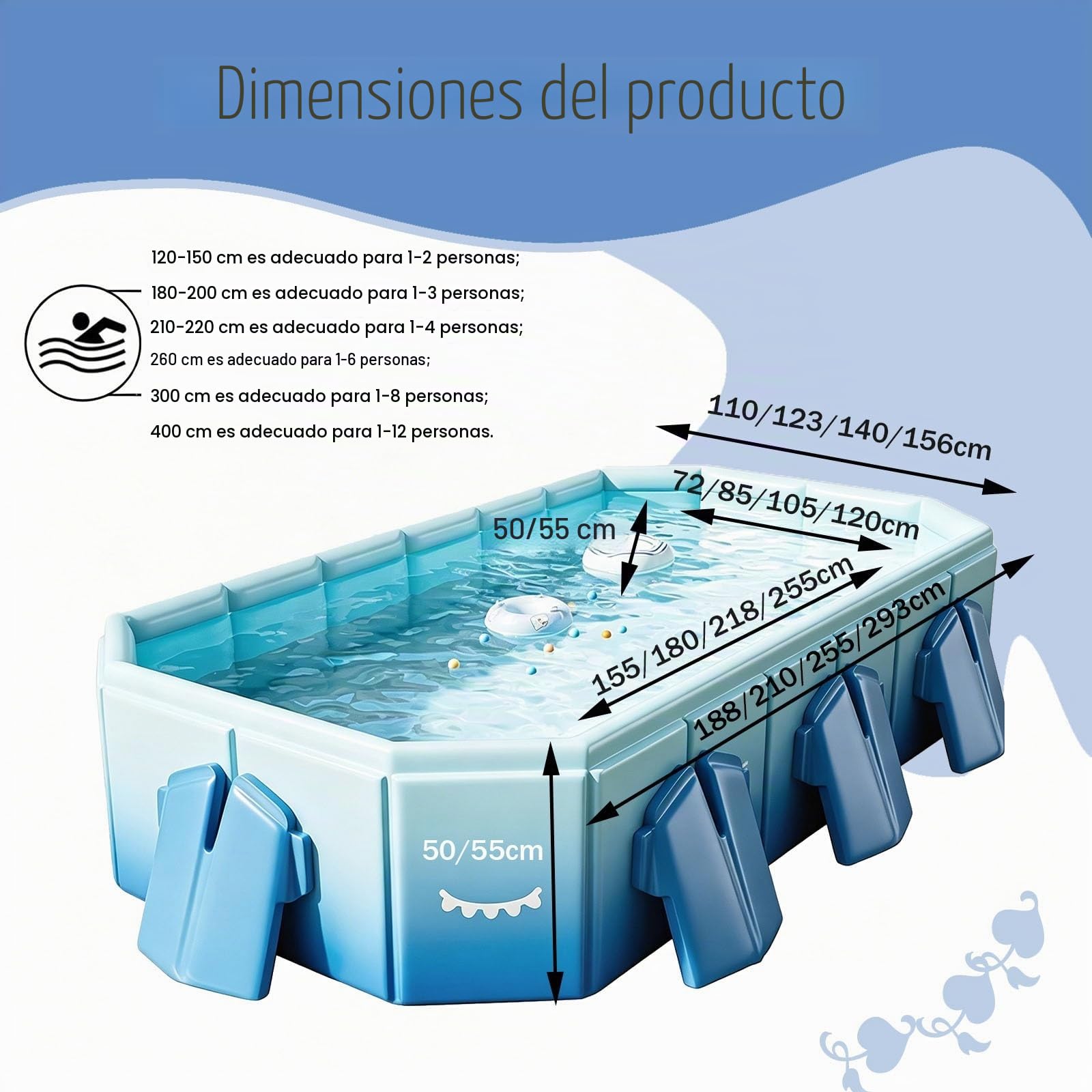 Piscina Plegable Piscina Rectangular Portátil para Jardín De 188-293 Cm Piscina Plegable para Perros Fácil De Guardar Válvula De Drenaje Rápido(210 * 123 * 55cm)