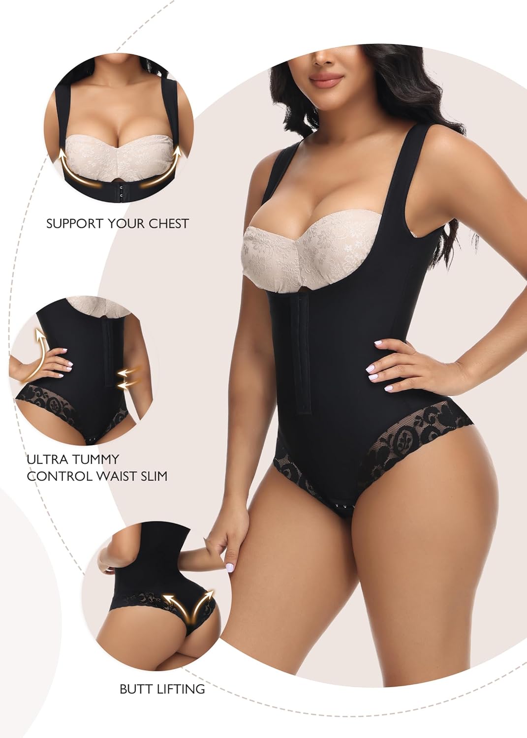 SHAPSHE Shapewear Bodysuit for Women Tummy Control Fajas Colombianas Waist Trainer Girdle Thong Open Bust Body Shaper