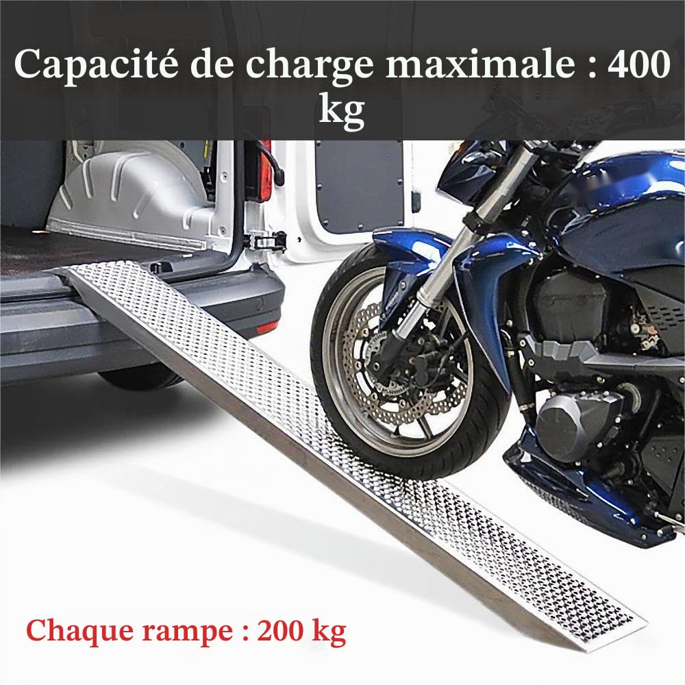 Froadp 2X Rampe de Chargement Antidérapante Galvanisé Rampes d'accès de Trottoir Rail pour Voitures de Moto Quads Remorques Charge Maximale 400KG par Paire (160x22.5x4.5cm)
