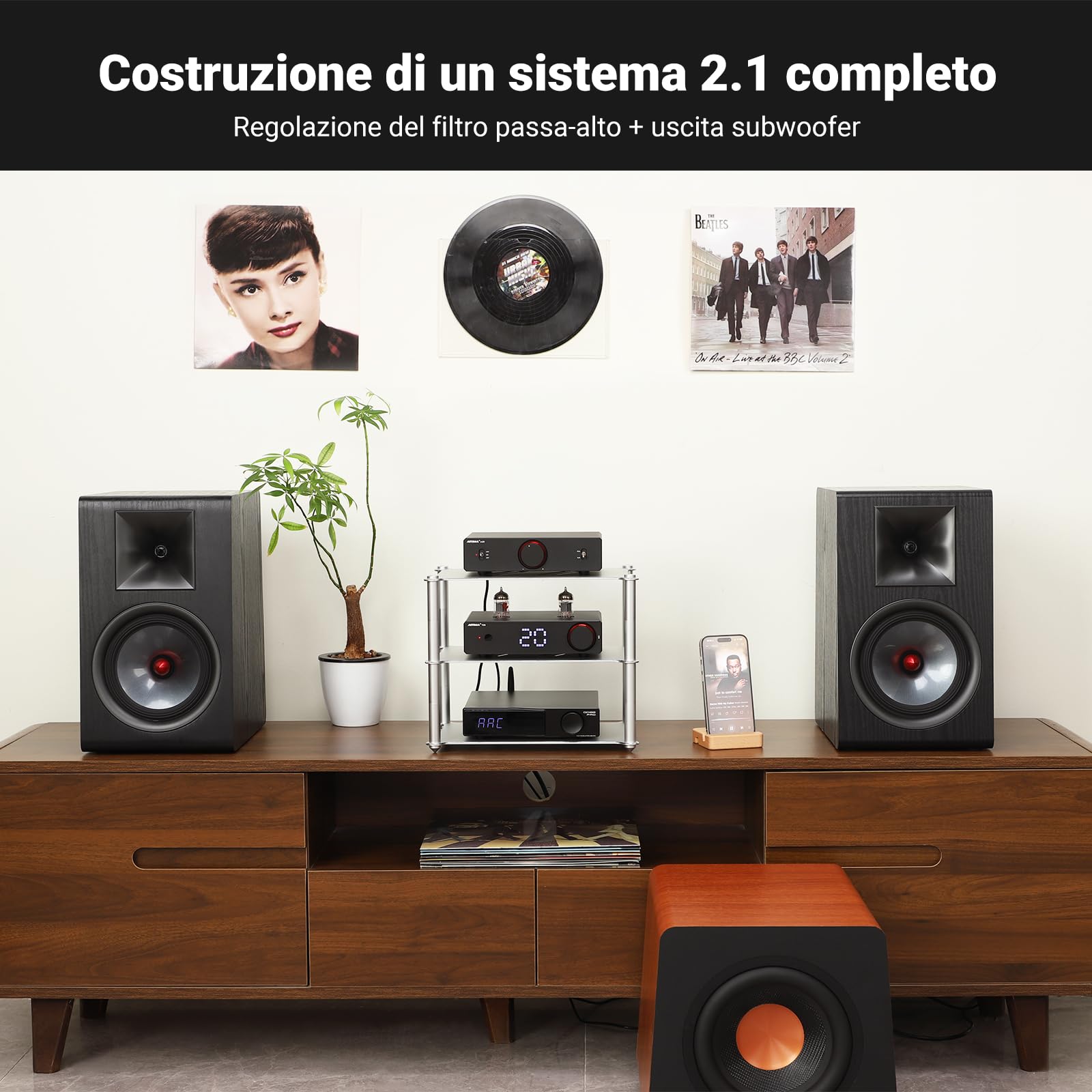 AIYIMA A20 Amplificatore stereo bilanciato con regolazione HPF Home HiFi 2.0/2.1 Amplificatore desktop classe D TPA3255 PFFB con ingresso RCA/XLR e trigger da 12 V per diffusori passivi