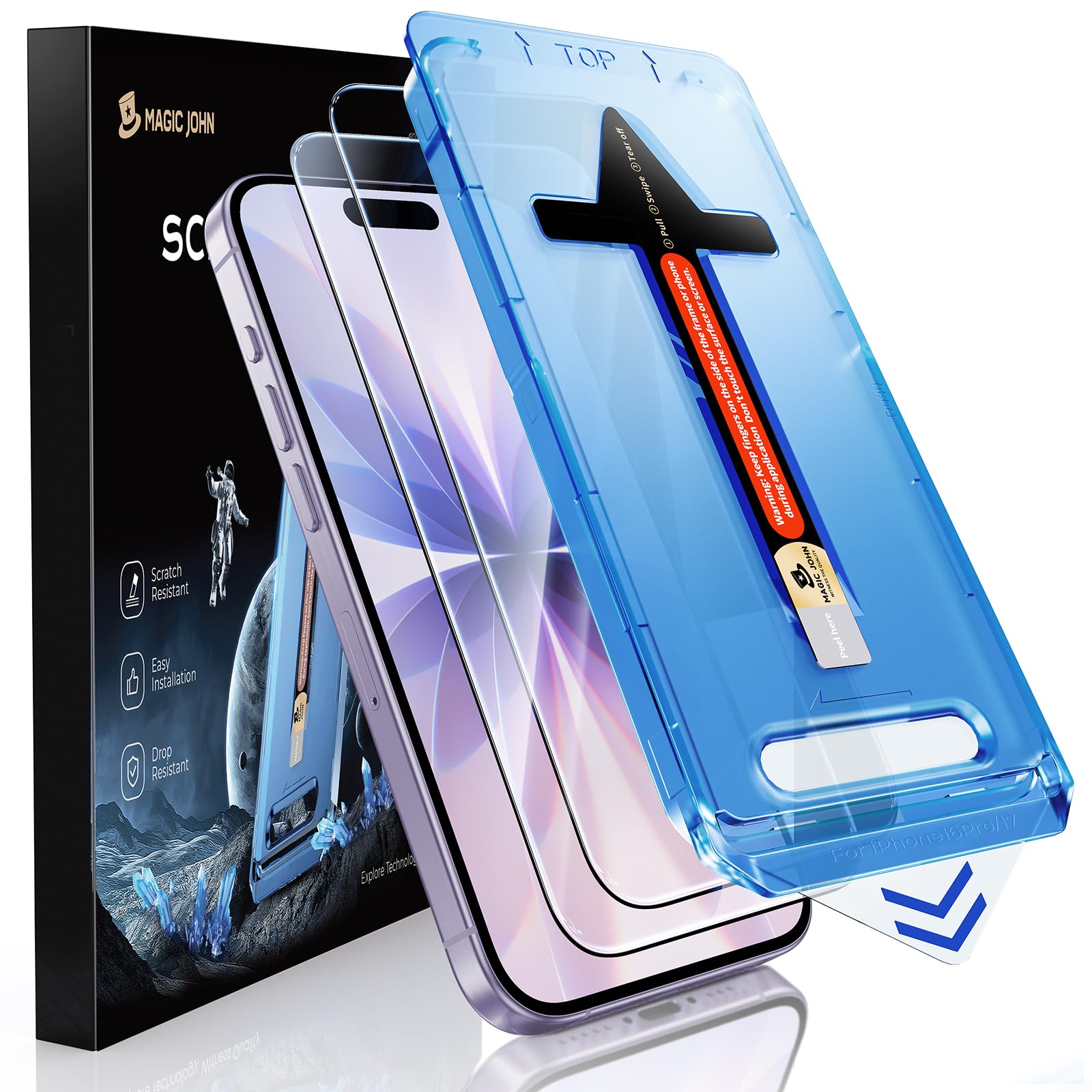 MAGIC JOHN 2 Stück für iPhone 17 für Schutzglas (6,3 Zoll), Auto-Dust-Eliminierung, 9H, HD Klar, Bläschenfrei, Einfache Installation