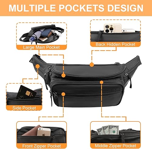 Vista 3 de YESBAG Riñoneras para mujeres y hombres, bolsa de cintura de gran capacidad, fácil de llevar cualquier teléfono, pasaporte, cartera para exteriores