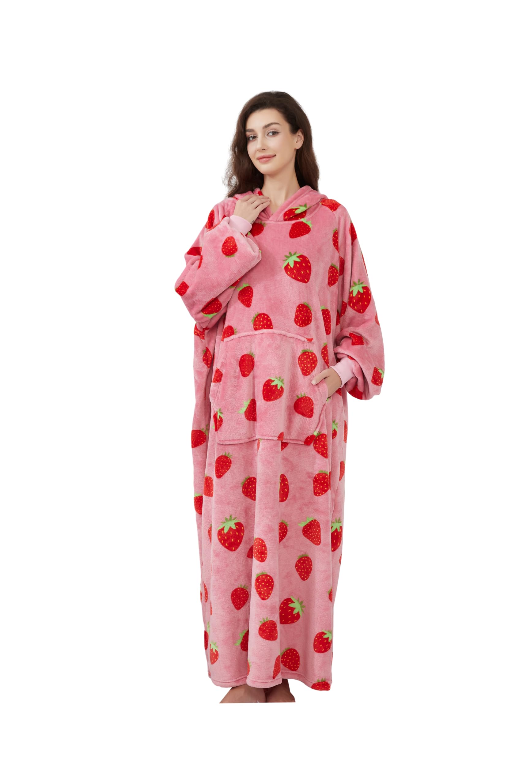 Couverture à Capuche Portable pour Femmes et adultes - Couverture Avec Manches - Couverture douce et chaude pour habiller en Cadeau pour AMIE, Maman ou mère (Strawberry)