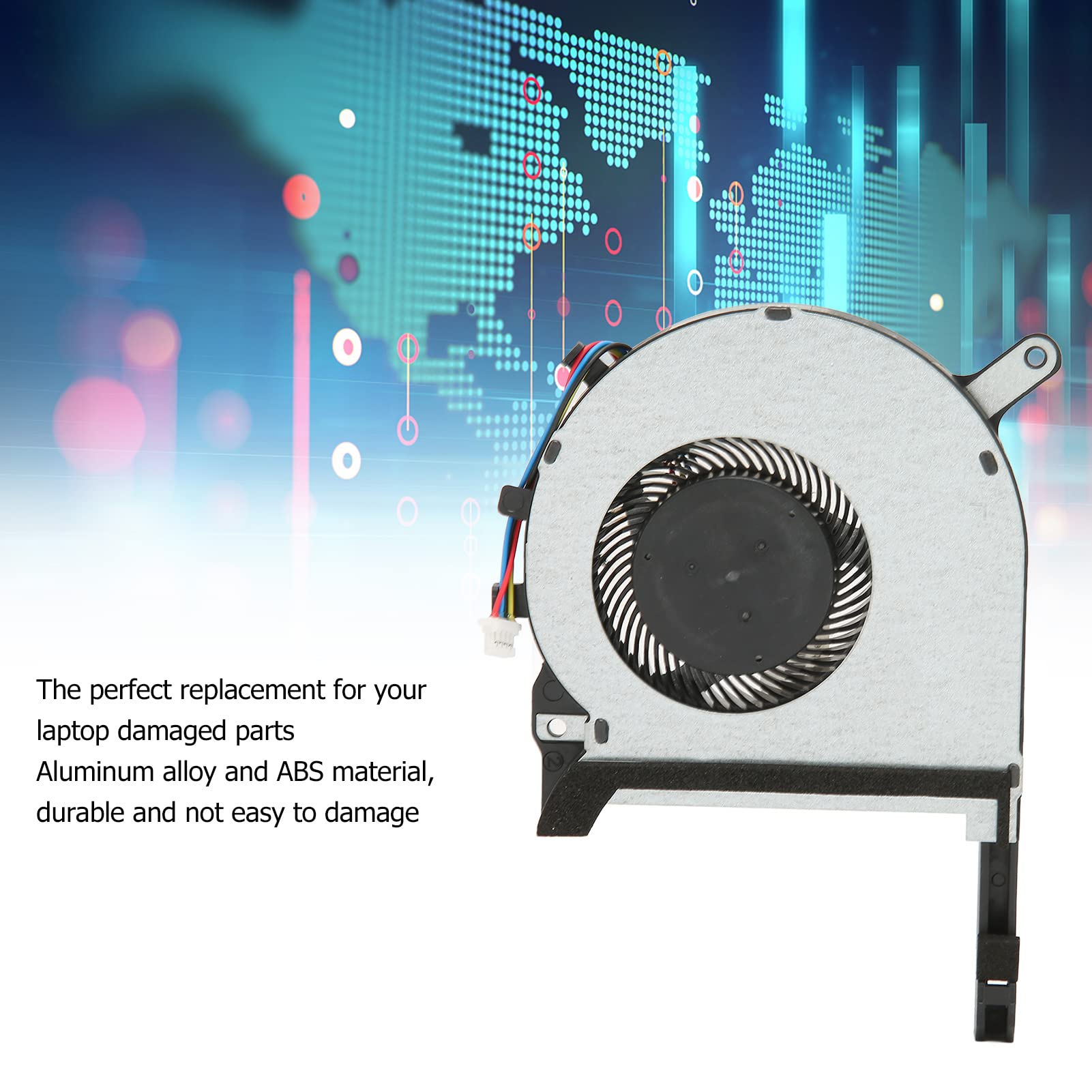 Laptop Cooling Fan, Aluminum Alloy and ABS, Small Lightweight Fan with 4 Pin Power Connector, Good Heat Dissipation PC Fan Replacement, Easy to Connect for Continuous Working