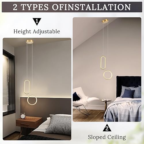 Miniatura 7 de Lámpara colgante LED dorada moderna LED colgante lámpara de techo regulable para dormitorio, comedor, sala de estar, 3000K-6000K
