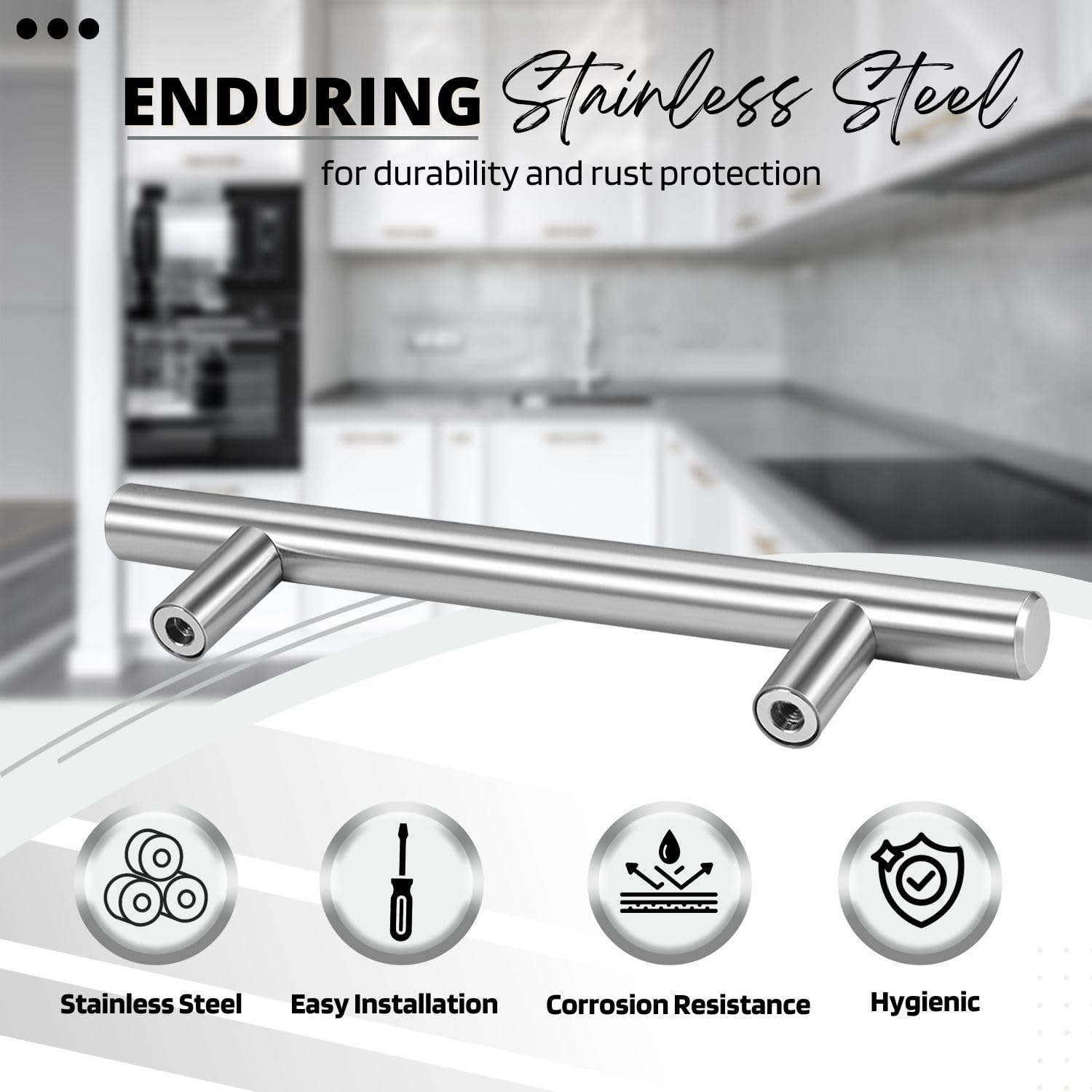Flexzion Kitchen Cabinet Hardware - 17.5cm Brushed Nickel Cabinet Pulls 5 Inch Hole Center, 1 Piece Durable Solid Stainless Steel Cabinet Handles with Installation Screws