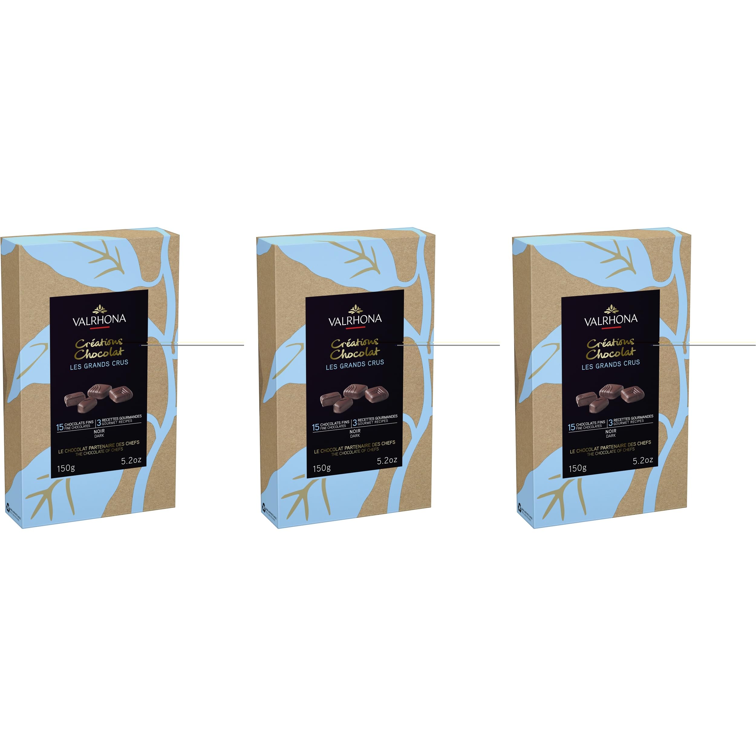 Valrhona Schokolade Noir Les Grands Crus Pralinen aus Zartbitterschokolade Frankreich inkl. FeinWert E-Book (3 x 150g)