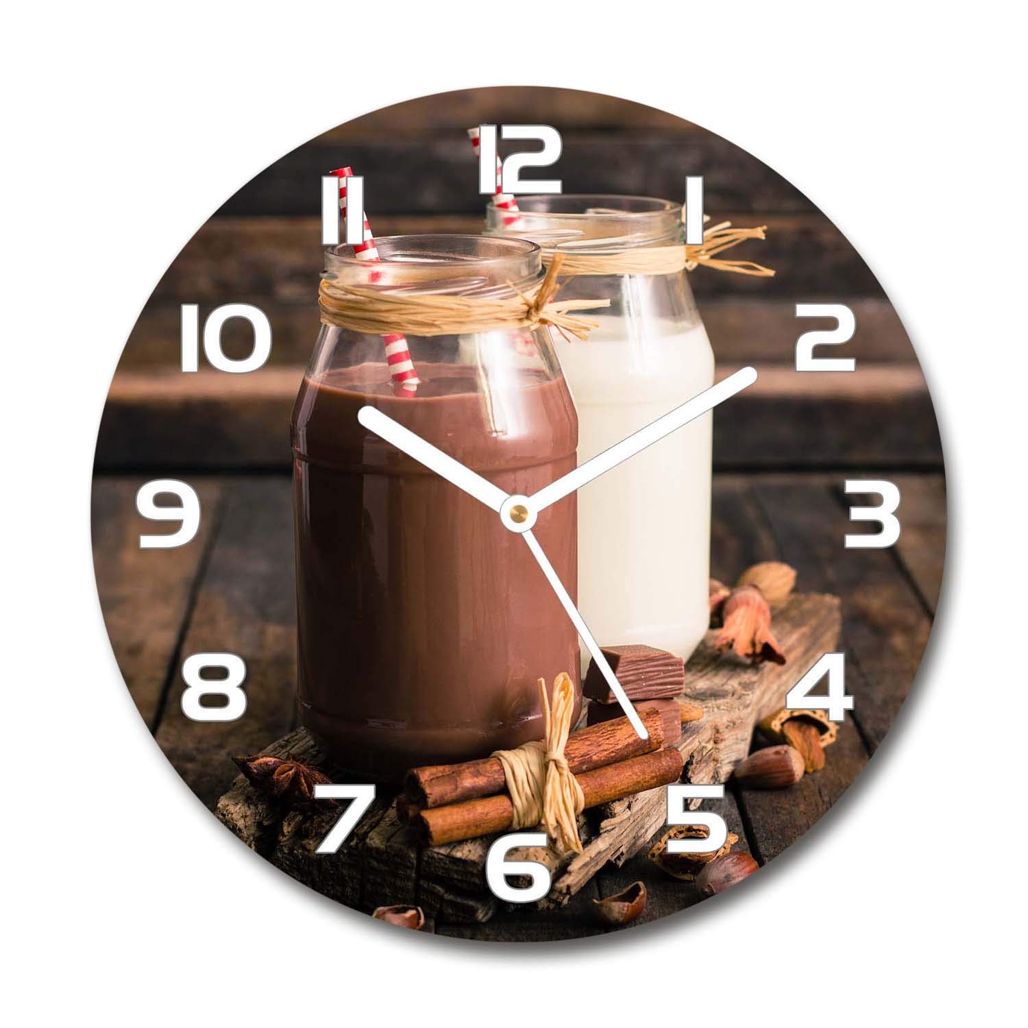 Horloge en verre 60x60cm Tulup silencieuse sur pied avec motif cocktails pour salon
