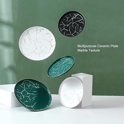 Miniatura 6 de Paquete de 4 platos de cerámica con incrustaciones de mármol de estilo nórdico aptos para horno y lavavajillas negro