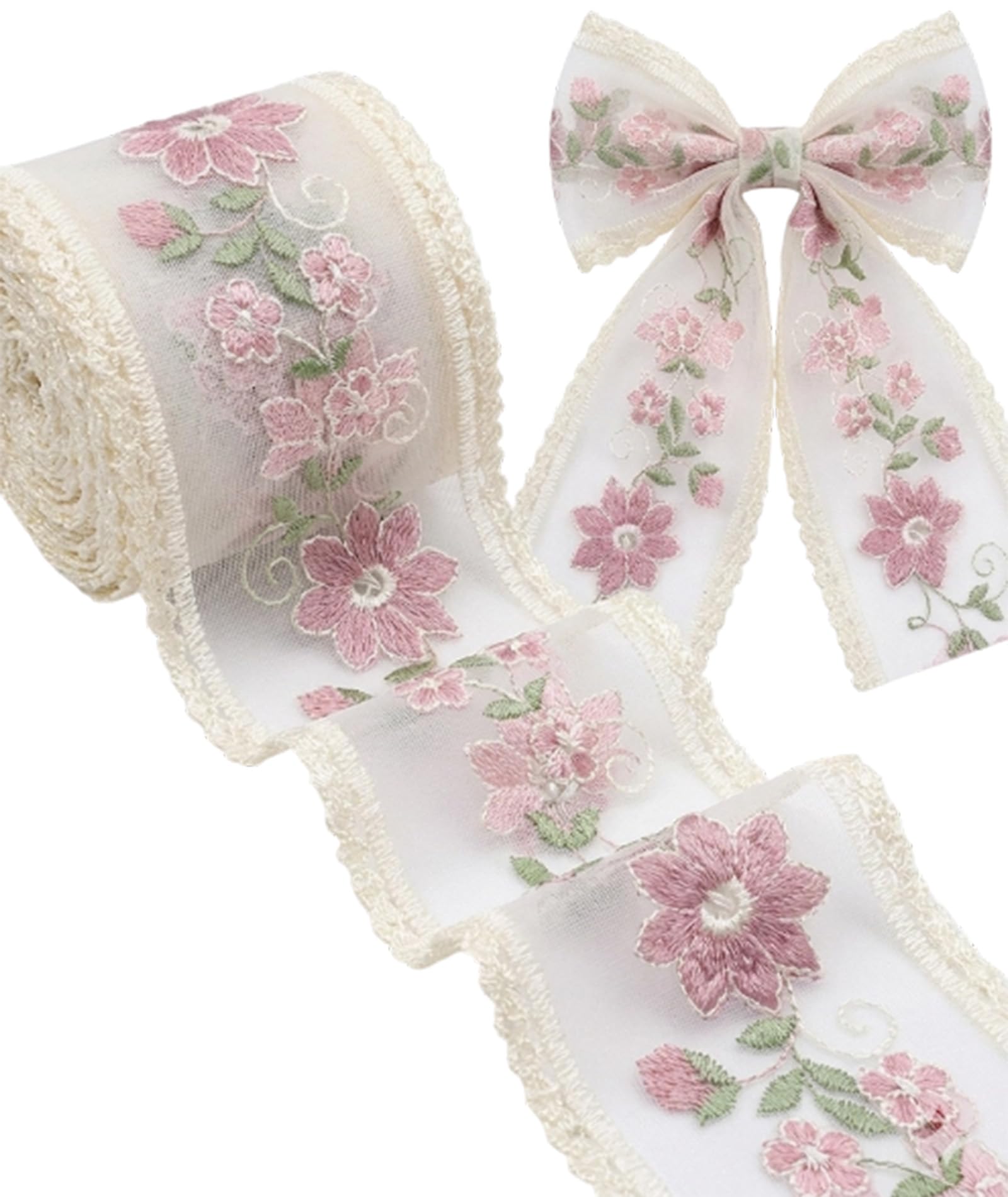 9.リボンリース Vintage Floral Lace Ribbon, 9cm Wide 5 Yard Transparent Mesh