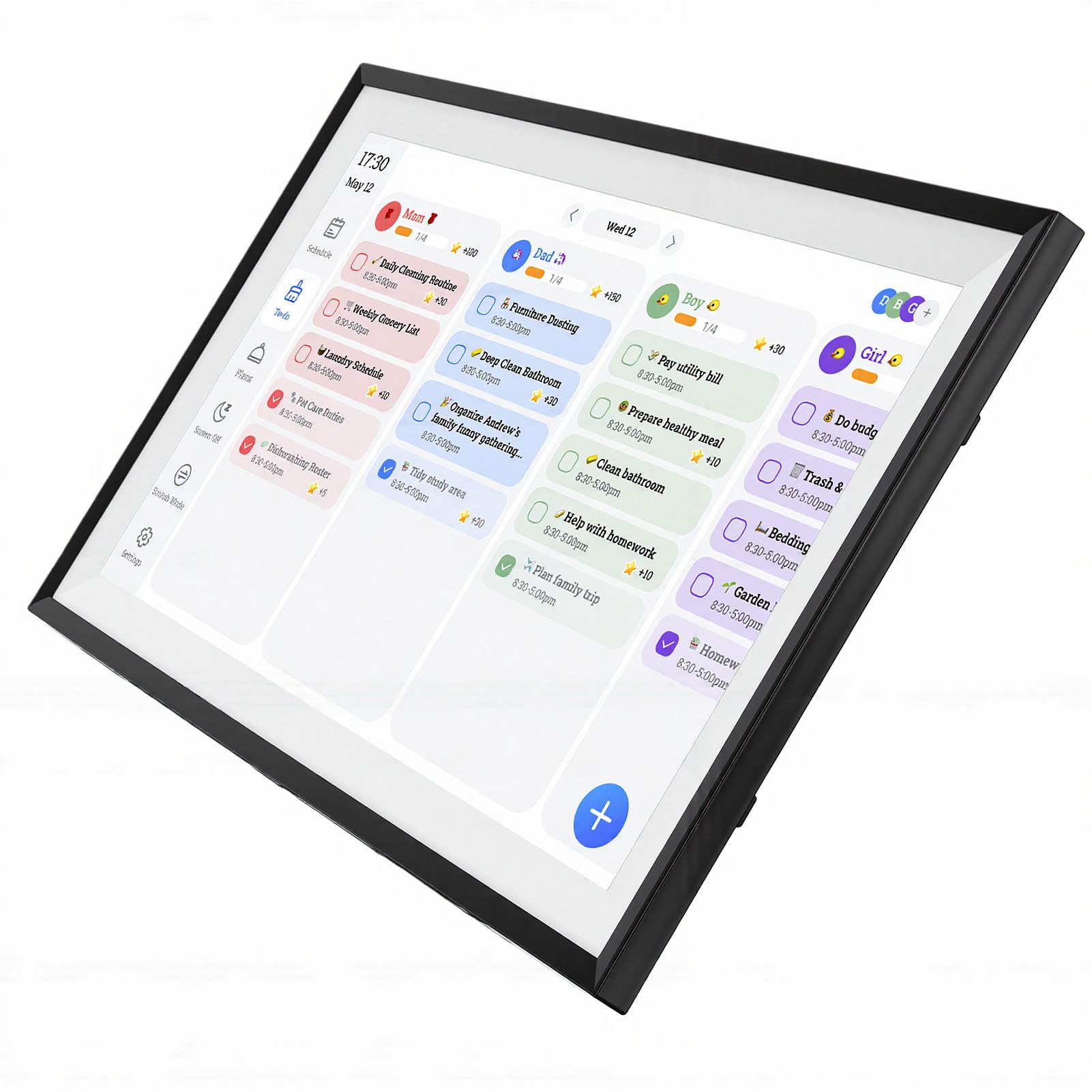Digitaler Kalender 15,6 Zoll, Intelligente Aufgabentabelle mit Touchscreen, WLAN-Familienplaner, Synchronisierung von Kalender für Zuhause, Büro (EU-Stecker)