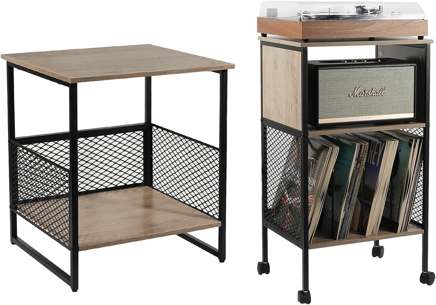 Exeterina 2 Tier End Table, Square Side Table, Mini Fridge