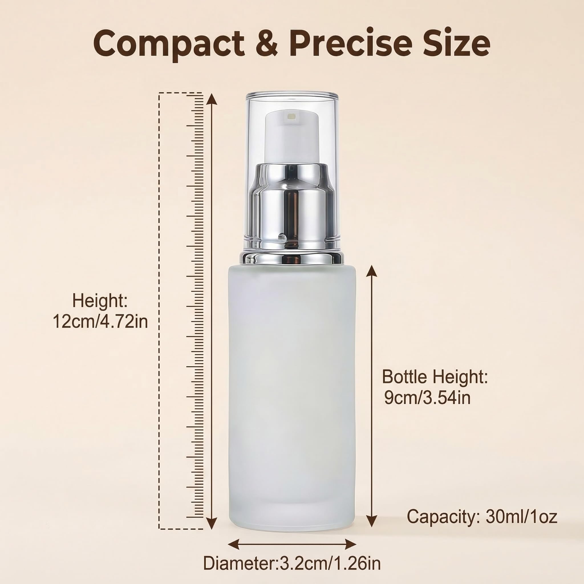 3 botellas vacías de 30 ml / 1 oz de vidrio esmerilado transparente para loción cosmética de viaje, contenedor dispensador de bomba, frascos para base de crema, aceite esencial de emulsión