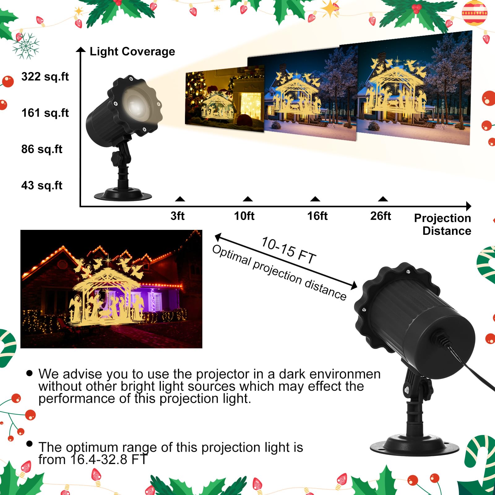 BBTO 1 Pièce Projecteur de Noël – Effet Crèche Animé, Projection 3D de Style Holographique, Fonction Minuterie, Projecteur pour Intérieur et Extérieur, Motif Crèche de Noël