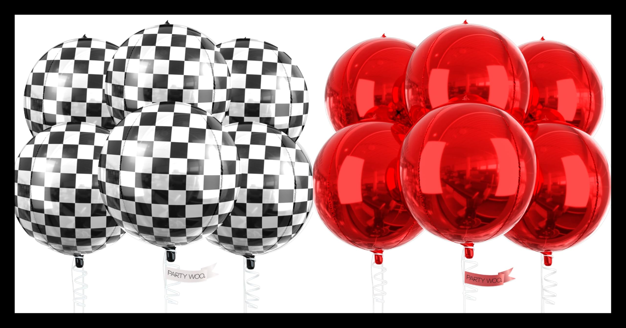 PartyWoo Checkered Balloons 6 pcs and PartyWoo Red Balloons 6 pcs