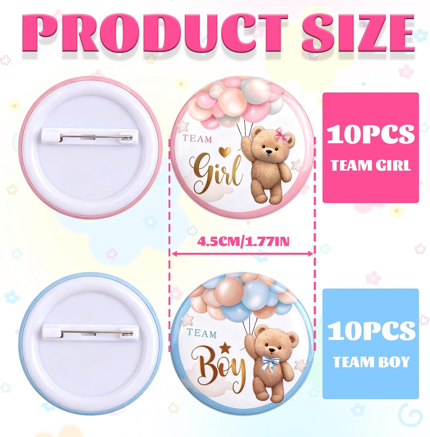 Gender Reveal Button Pins - 20 Pcs 1.7 Inch Team Boy or Girl Gender Reveal Pins, Blue Pink Baby Shower Button Badges, Team Boy Girl Buttons Pin for Party Favors & Game Supplies image 2