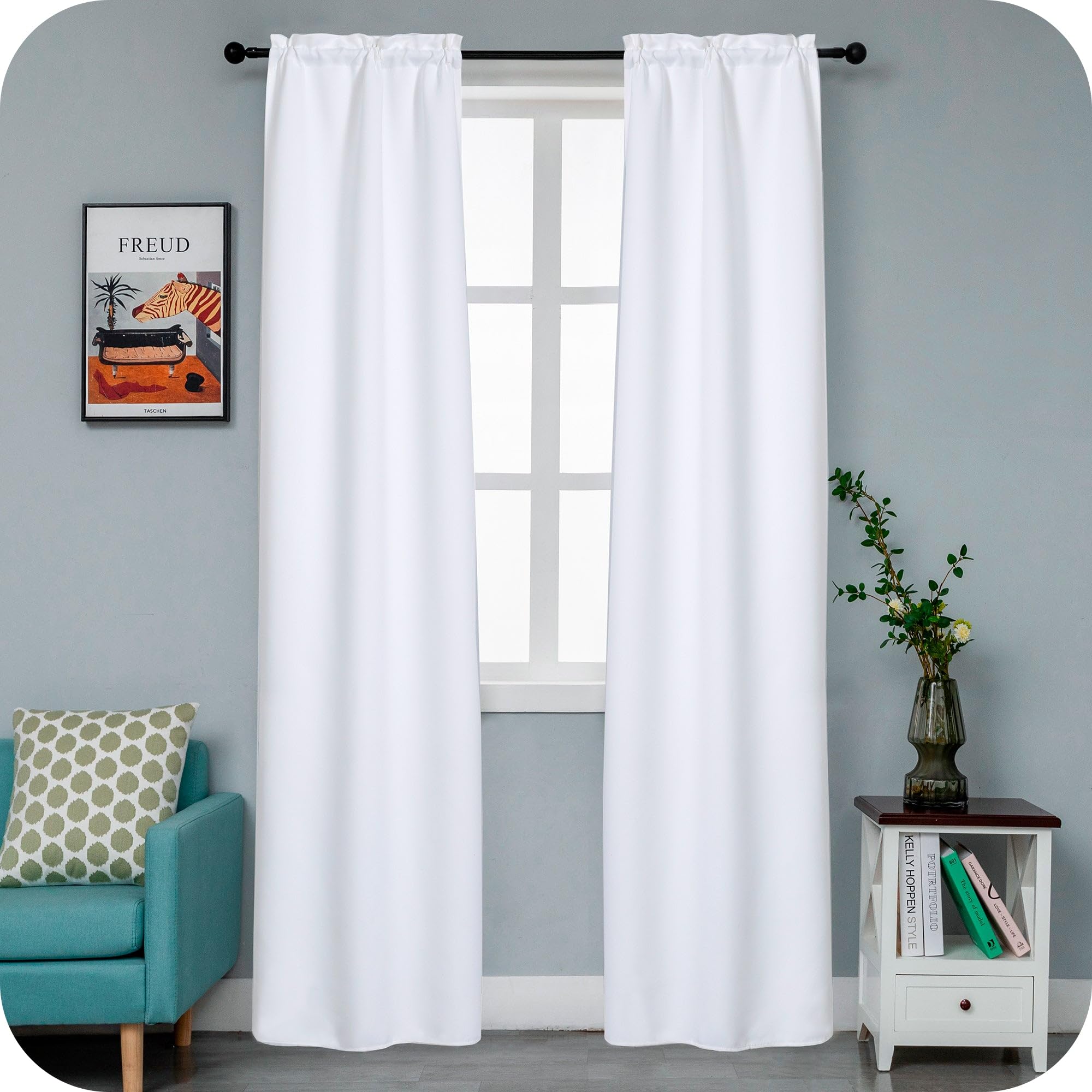 GIRASOLE HOME Coppia Tende Fiji Bianche Semi Oscuranti Termiche Morbide Tinta Unita 2 Pannelli da 55x220cm con Tasca, Bianco