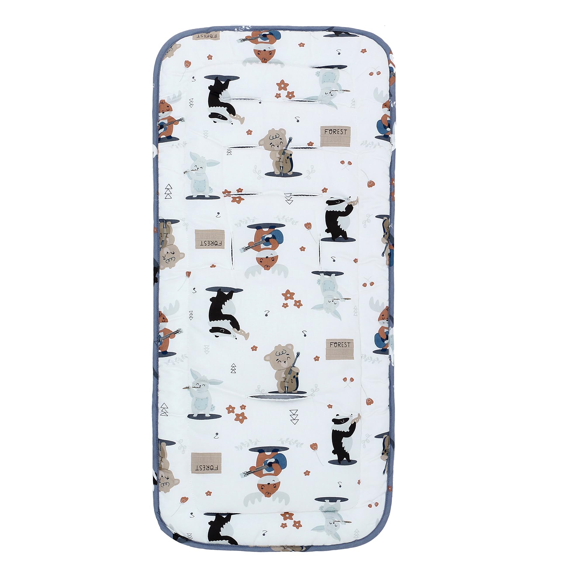 Baby Pushchair Seat Liners,Pram Liner Universal Fit for Most Pushchairs,100% Cotton Double-Sided Baby Stroller Cushion Pad,Stroller Pad Seat Cover for Toddler 1 Pack,78x34cm (Music Animal White+Blue) - Image 2