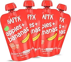 Happa Organic Baby Food Apple and Banana Puree | 100% Fruits | No Added Sugar, No Milk Powder, No Preservatives | Stage 2 (6 Months+) | Ready to Eat | Free from Common Allergens | Pack of 4 (100g Each)