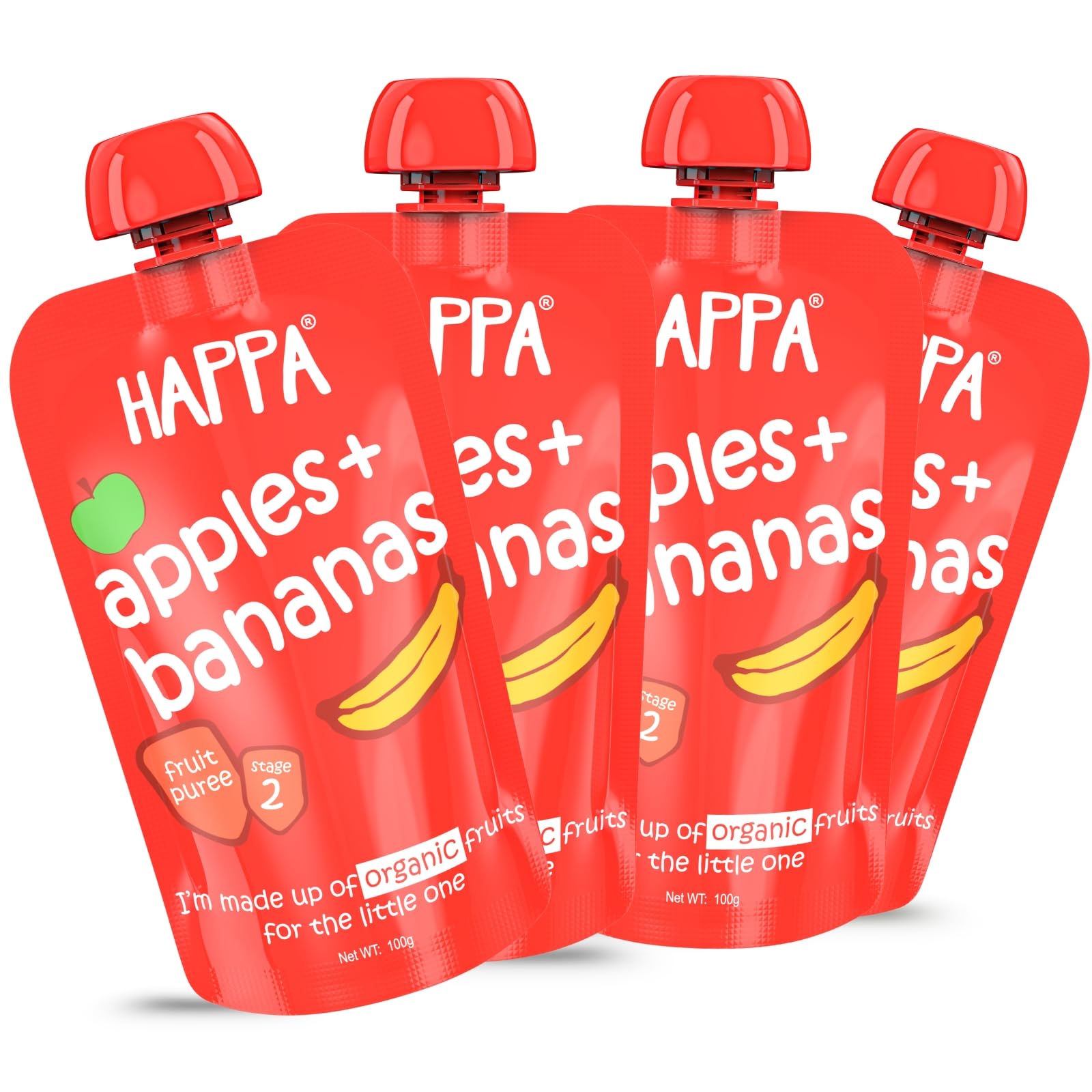 Happa Organic Food, Fruit Puree (Pack of 3, Apple + Banana) Stage 2, 3 Pouches, 100 Gram Each-image-39