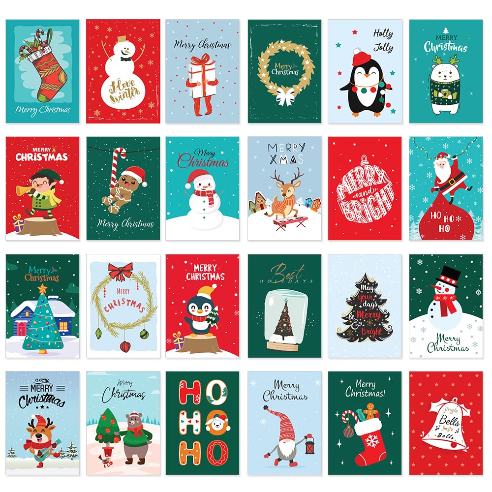 Papa Prints Merry Christmas Cards Pack of 24 (149 x 105 mm) Xmas Cards Pack of Christmas Cards 2025 Greeting Cards Multipack Christmas Card Pack with Envelopes