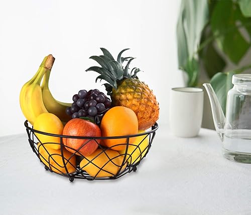 Miniatura 7 de Buruis Cesta de frutas con colgador de plátanos, contenedor de frutas con diseño moderno de pájaros, cesta de mesa creativa para encimera de cocina,