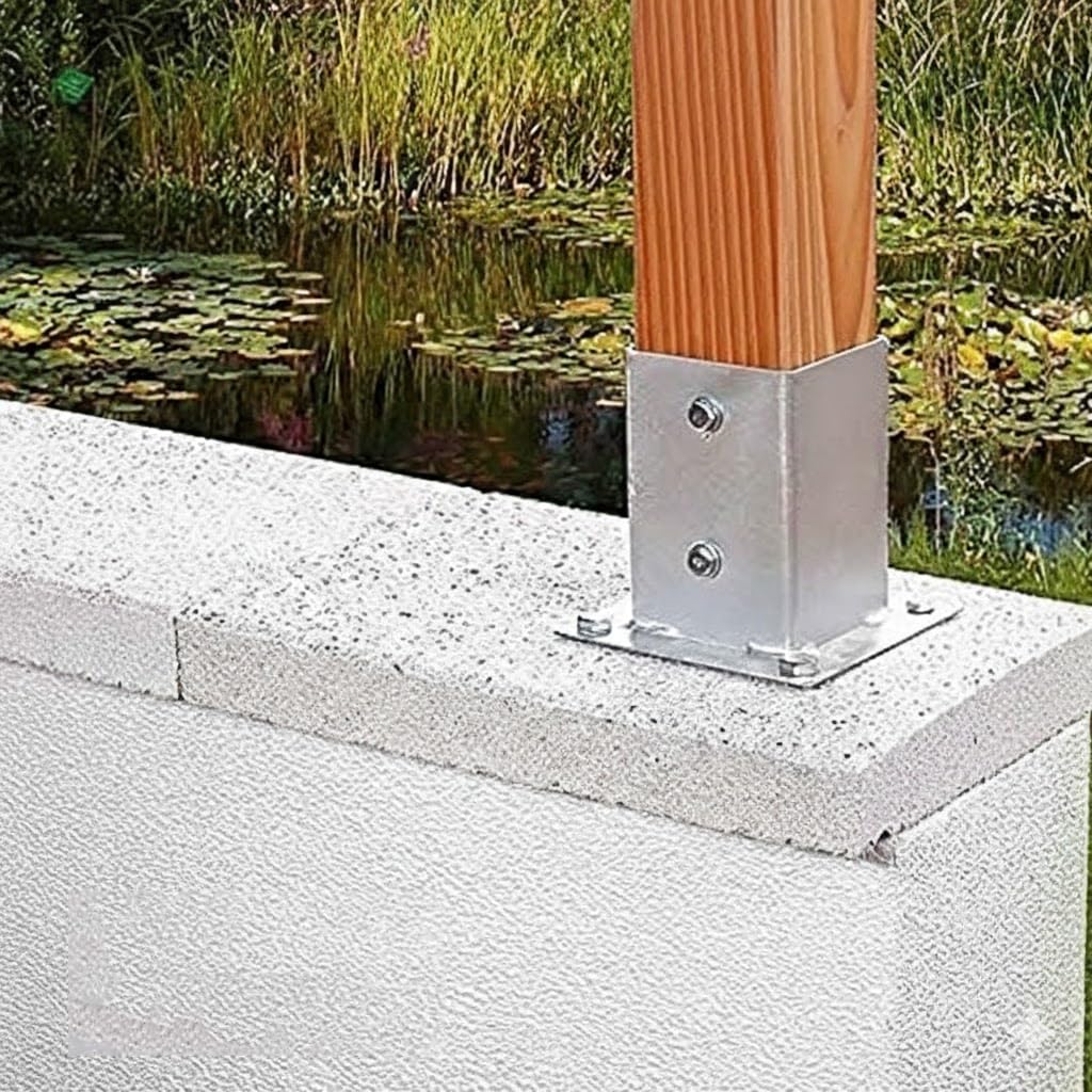Suinga Base para Poste Zincada Acero | Soporte para Postes de Madera Cuadrados para Anclaje en Suelo | Escuadras Metalicas para Fijacion de Vallas, Vigas Madera, Estructura Decorativa (4, 14x14 cm)