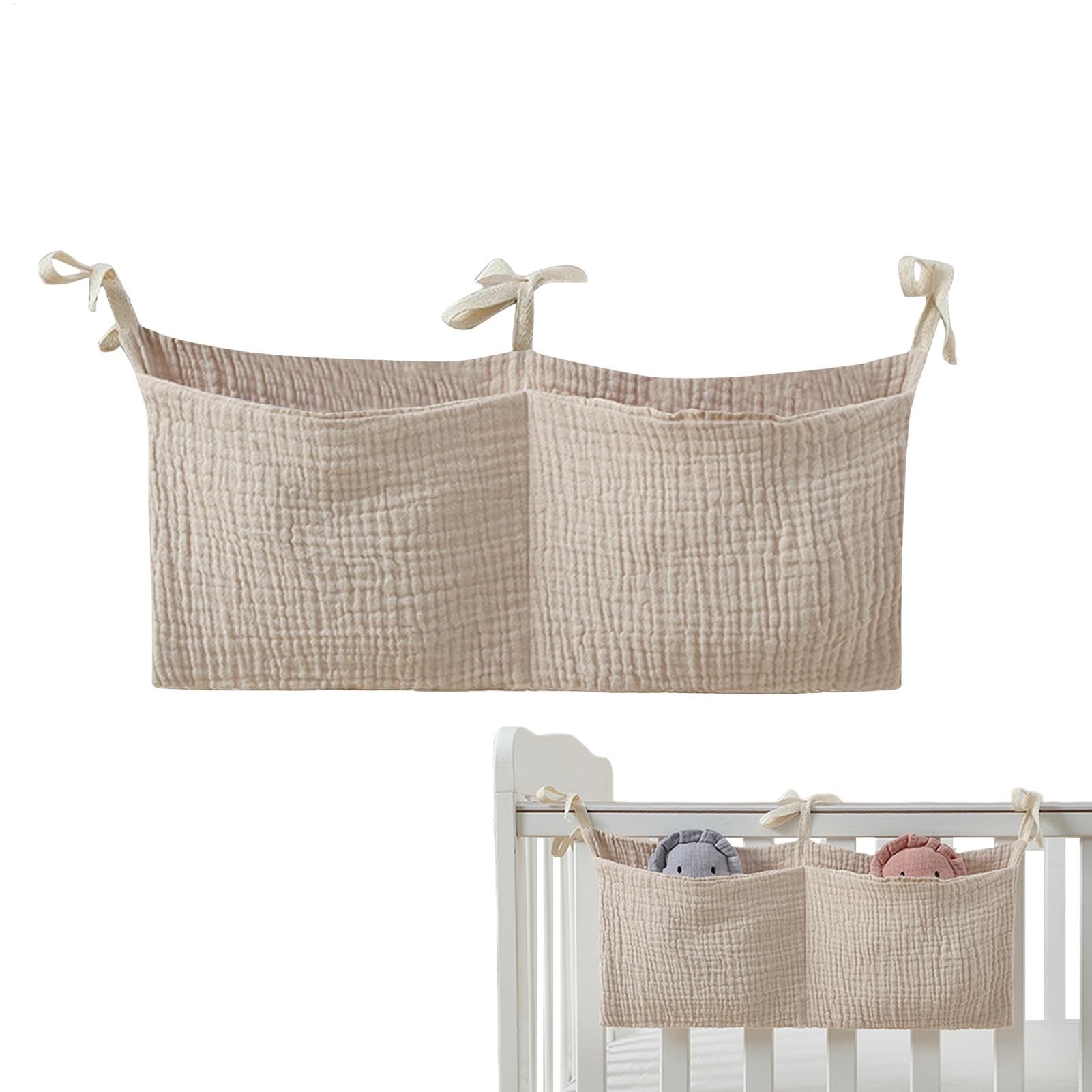 Qidures Bed Pockets Organiser, Crib Storage Pocket Adjustable Nursery Organizer With 2 Pockets Hanging Crib Baby Bed Organizer Hanging Nappy Organizer Baby Organiser Storage Bedside Hanging Storage