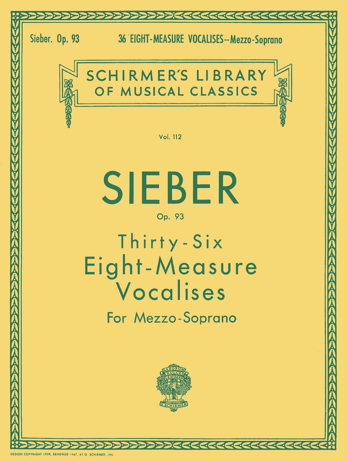 36 Eight-Measure Vocalises, Op. 93: Schirmer Library of Classics Volume 112